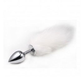 Анальная пробка с хвостиком Anal Plug White Tail Silver M